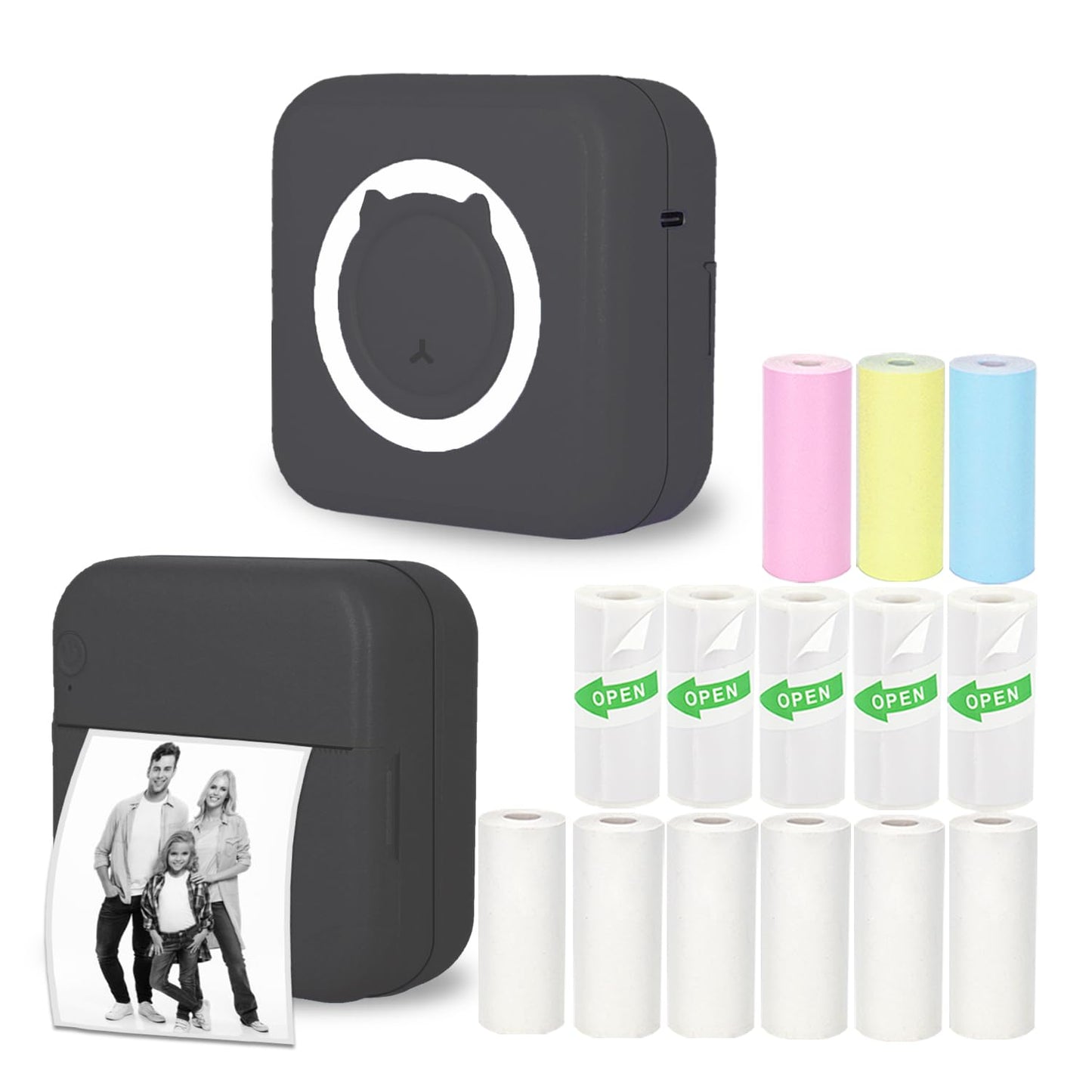 Mini Thermal Printer Inkless with 14 Rolls Paper
