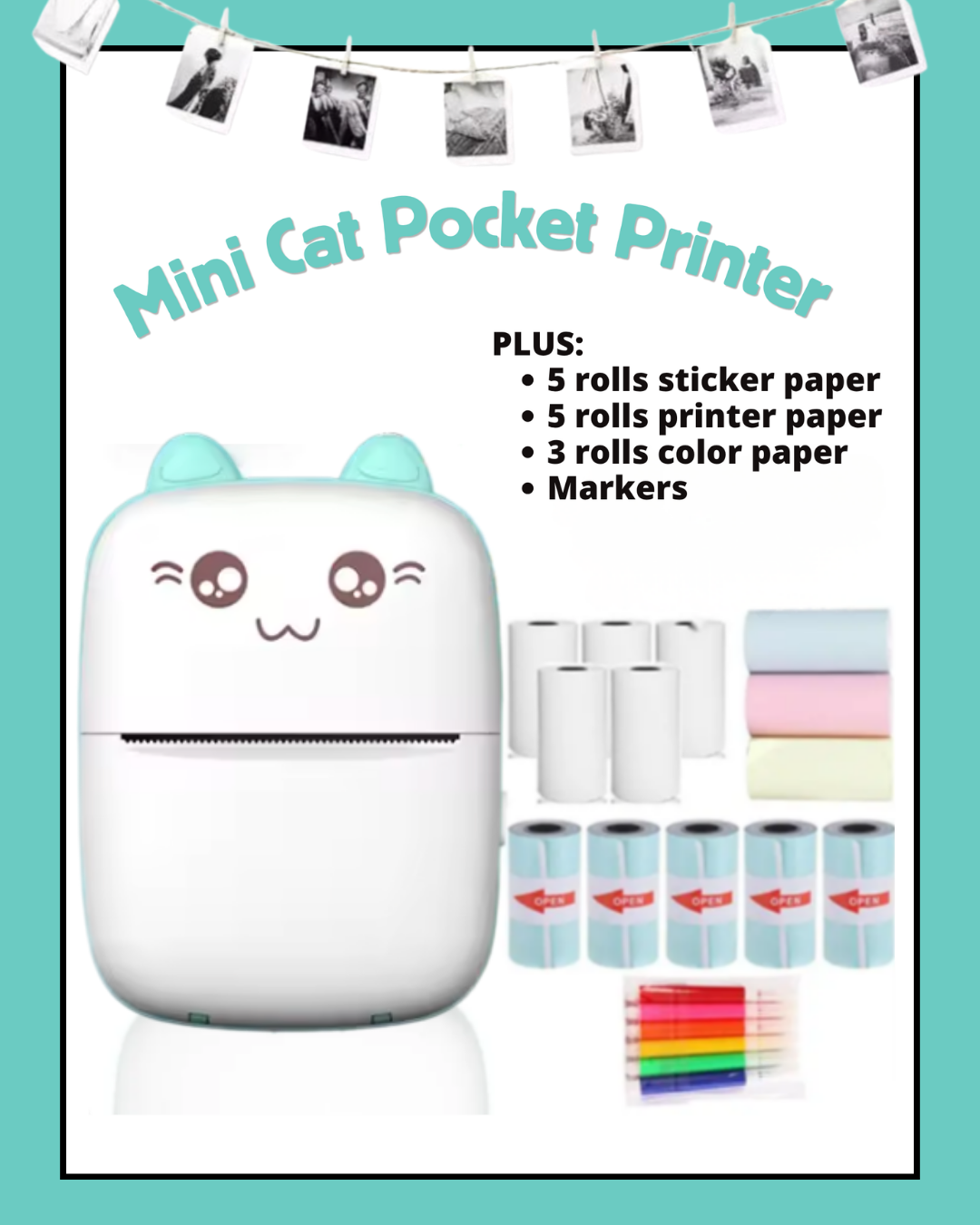 Portable Bluetooth Mini Thermal Printer - Cat