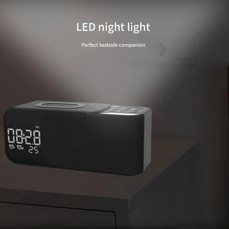 LED Alarm Clock with Bluetooth, Wireless Charging Station, and FM Radio