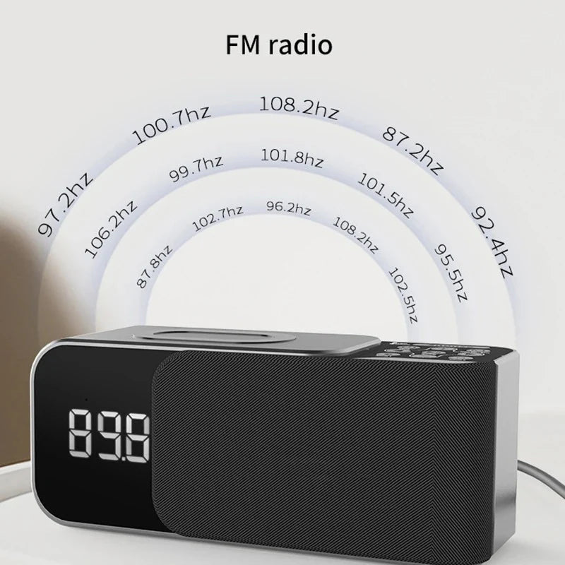 LED Alarm Clock with Bluetooth, Wireless Charging Station, and FM Radio