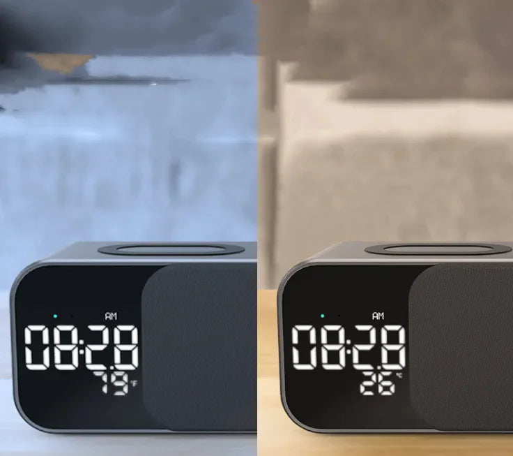 LED Alarm Clock with Bluetooth, Wireless Charging Station, and FM Radio